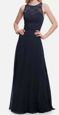 NWT Bill Levkoff Sweetheart Halter High Neck Open Back Formal Maxi Sz 6 in Navy